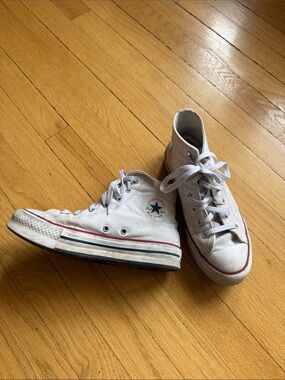 Converse Kids White High-Top Sneakers with Red and Navy Stripes